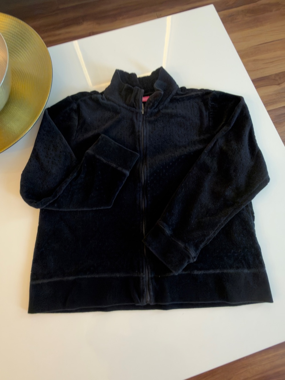 Appogallo Petite Black Velour Full Zip Jacket Women’s PL Petite Large